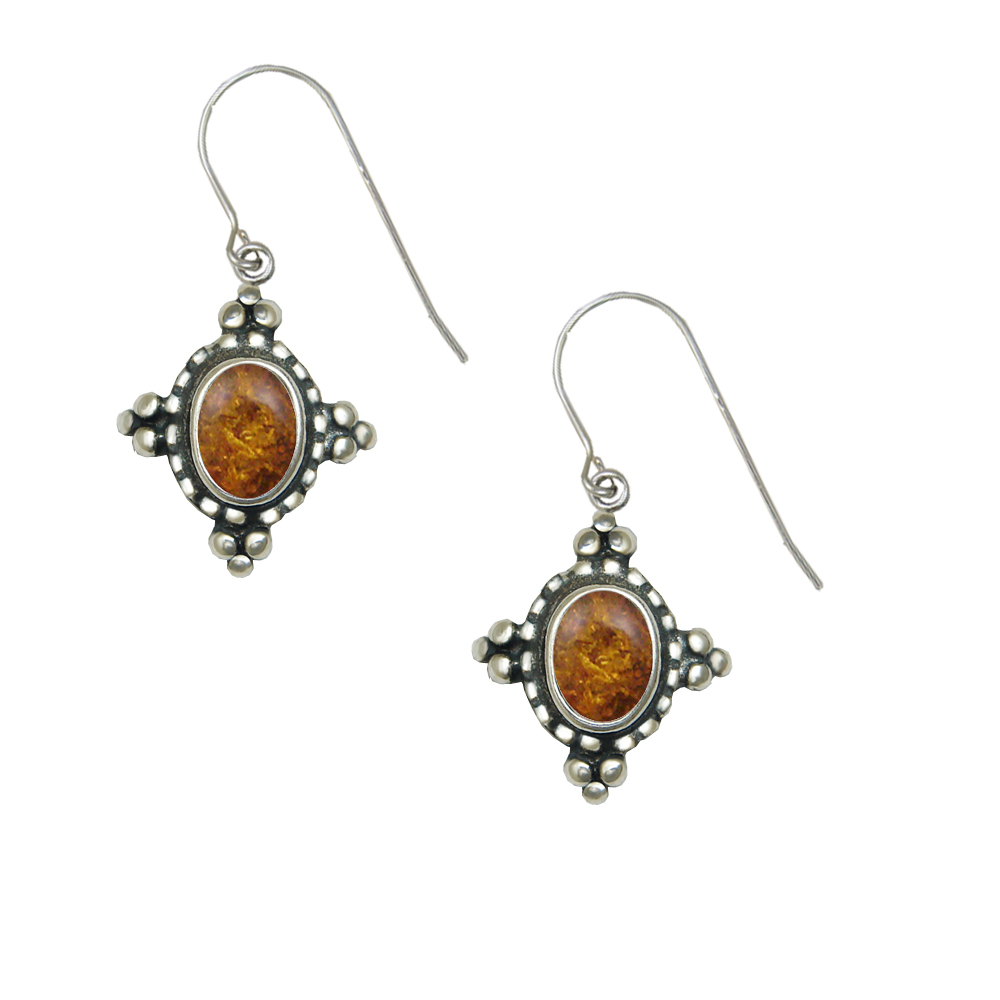 Sterling Silver Little Amber Gemstone Drop Dangle Earrings